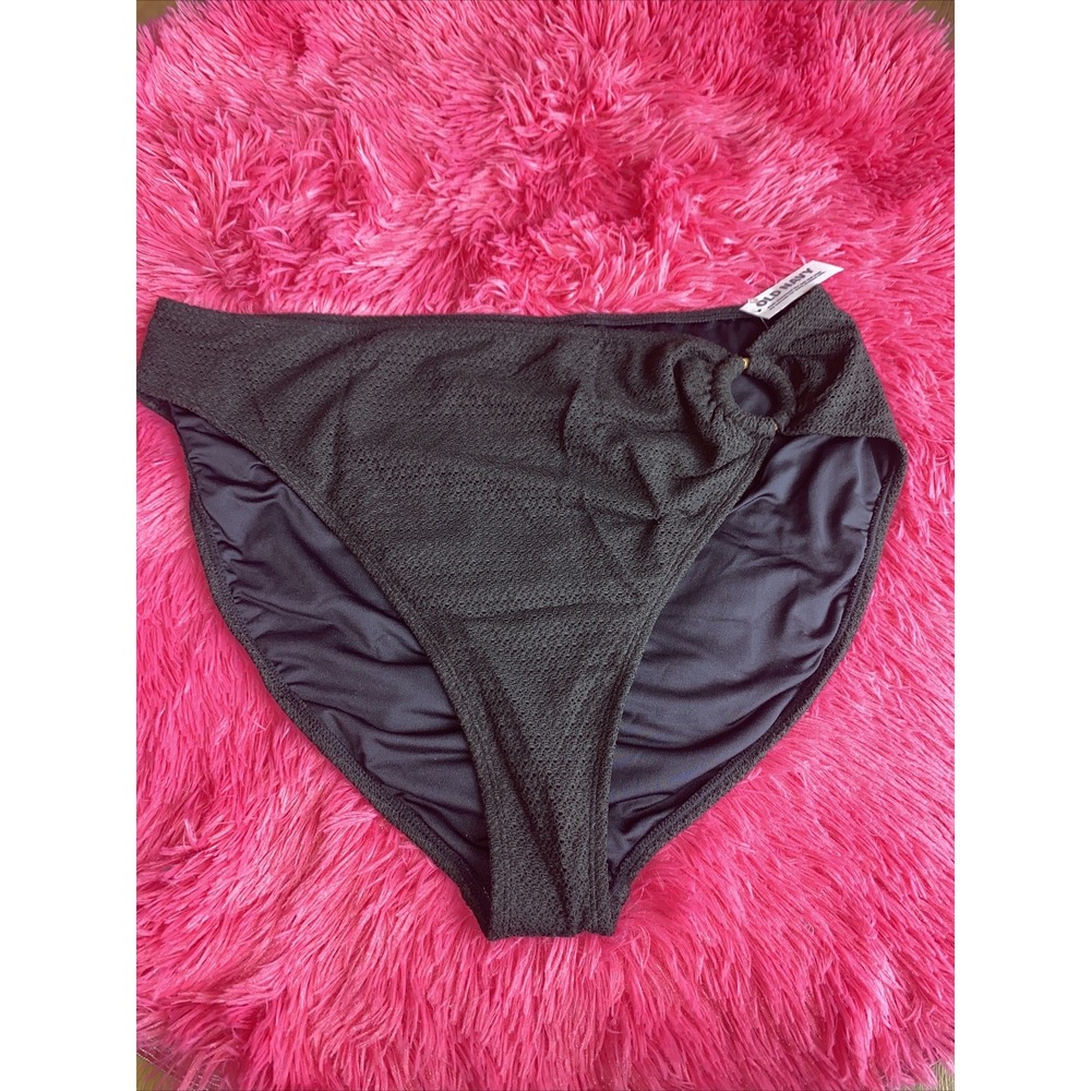 OLD NAVY Mid-Rise O-Ring‎ Crochet-Knit French-Cut Bikini BOTTOM Black 3X